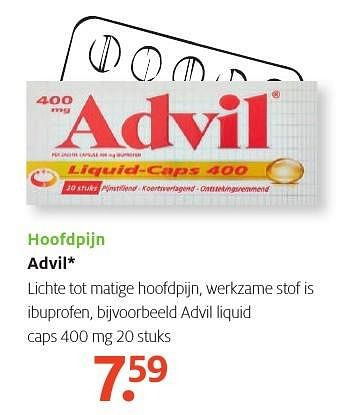 Aanbiedingen Hoofdpijn advil liquid caps 400 mg - Advil - Geldig van 26/09/2016 tot 09/10/2016 bij Etos