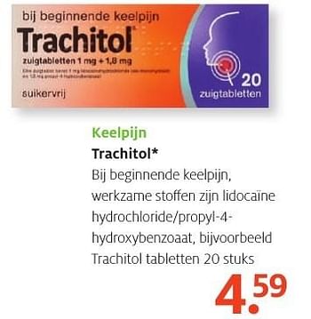 Aanbiedingen Keelpijn trachitol tabletten - Trachitol - Geldig van 26/09/2016 tot 09/10/2016 bij Etos