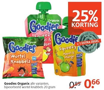 Aanbiedingen Goodies organix wortel knabbels - Organix - Geldig van 26/09/2016 tot 09/10/2016 bij Etos