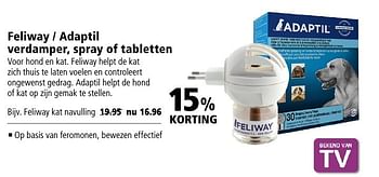 Aanbiedingen Feliway - adaptil verdamper, spray of tabletten - Adaptil - Geldig van 26/09/2016 tot 09/10/2016 bij Welkoop