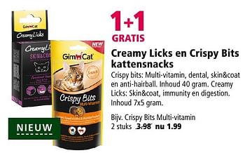 Aanbiedingen Creamy licks en crispy bits kattensnacks - Crispy - Geldig van 26/09/2016 tot 09/10/2016 bij Welkoop