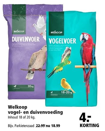 Aanbiedingen Welkoop vogel- en duivenvoeding - Huismerk - Welkoop - Geldig van 26/09/2016 tot 09/10/2016 bij Welkoop