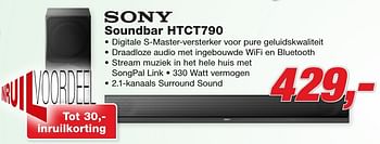 Aanbiedingen Sony soundbar htct790 - Sony - Geldig van 26/09/2016 tot 09/10/2016 bij ElectronicPartner