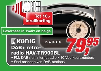 Aanbiedingen Konig dab+ retro radio hav-tr900bl - Konig Electronic - Geldig van 26/09/2016 tot 09/10/2016 bij ElectronicPartner