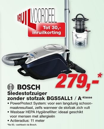 Aanbiedingen Bosch sledestofzuiger zonder stofzak bgs5all1 - Bosch - Geldig van 26/09/2016 tot 09/10/2016 bij ElectronicPartner