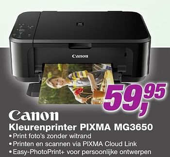Aanbiedingen Canon kleurenprinter pixma mg3650 - Canon - Geldig van 26/09/2016 tot 09/10/2016 bij ElectronicPartner