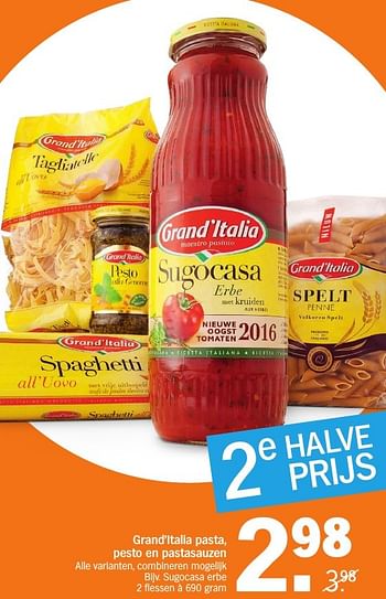 Aanbiedingen Grand`italia pasta, pesto en pastasauzen sugocasa erbe - Grand Italia - Geldig van 03/10/2016 tot 09/10/2016 bij Albert Heijn