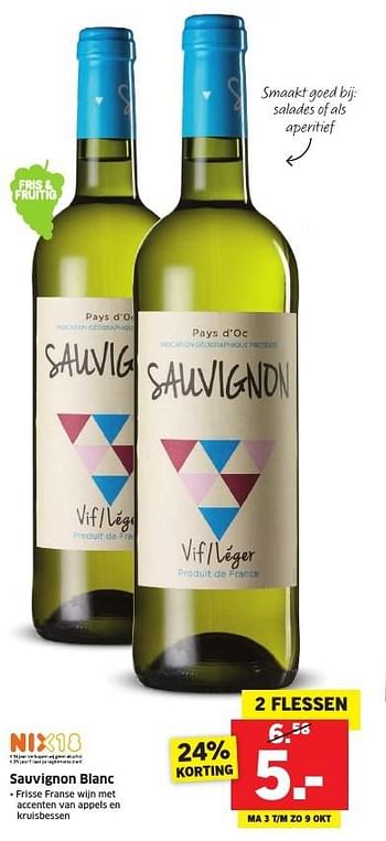 Aanbiedingen Sauvignon blanc - Witte wijnen - Geldig van 03/10/2016 tot 09/10/2016 bij Lidl