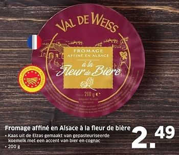 Aanbiedingen Fromage affiné en alsace à la fleur de bière - Val de Weiss - Geldig van 03/10/2016 tot 09/10/2016 bij Lidl