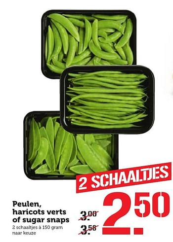 Aanbiedingen Peulen, haricots verts of sugar snaps - Huismerk - Coop - Geldig van 03/10/2016 tot 09/10/2016 bij Coop