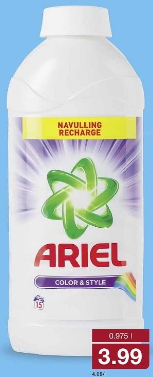 Aanbiedingen Navulling recharge ariel color + style - Ariel - Geldig van 05/10/2016 tot 11/10/2016 bij Aldi