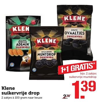 Aanbiedingen Klene suikervrije drop - Klene - Geldig van 03/10/2016 tot 09/10/2016 bij Coop