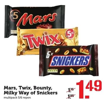 Aanbiedingen Mars, twix, bounty, milky way of snickers - Mars Snacks - Geldig van 03/10/2016 tot 09/10/2016 bij Coop