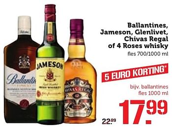 Aanbiedingen Ballantines, jameson, glenlivet, chivas regal of 4 roses whisky - Huismerk - Coop - Geldig van 03/10/2016 tot 09/10/2016 bij Coop