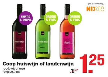 Aanbiedingen Coop huiswijn of landenwijn - Rode wijnen - Geldig van 03/10/2016 tot 09/10/2016 bij Coop