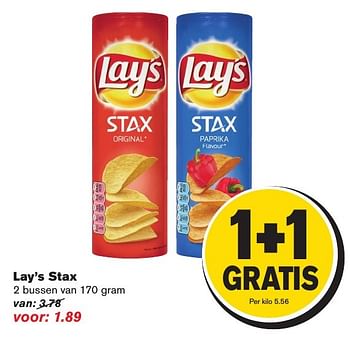 Aanbiedingen Lay`s stax - Lay's - Geldig van 05/10/2016 tot 11/10/2016 bij Hoogvliet