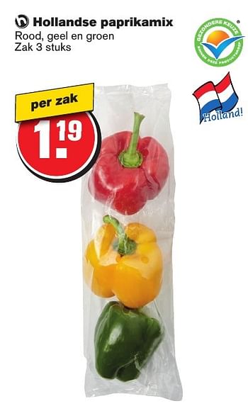 Aanbiedingen Hollandse paprikamix rood, geel en groen - Huismerk - Hoogvliet - Geldig van 05/10/2016 tot 11/10/2016 bij Hoogvliet