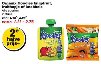 Aanbiedingen Organix goodies knijpfruit, fruithapje of knabbels - Organix - Geldig van 05/10/2016 tot 11/10/2016 bij Hoogvliet