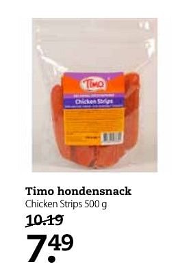 Aanbiedingen Timo hondensnack chicken strips - Timo - Geldig van 03/10/2016 tot 16/10/2016 bij Boerenbond