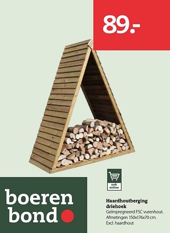 Aanbiedingen Haardhoutberging driehoek - Huismerk- Boerenbond - Geldig van 03/10/2016 tot 16/10/2016 bij Boerenbond