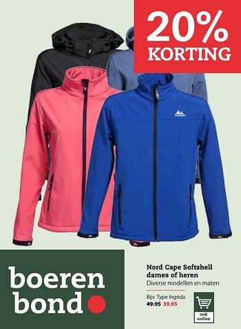 Aanbiedingen Nord cape softshell dames of heren - Huismerk- Boerenbond - Geldig van 03/10/2016 tot 16/10/2016 bij Boerenbond