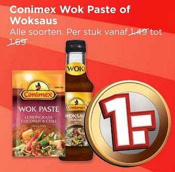 Aanbiedingen Conimex wok paste of woksaus - Conimex - Geldig van 09/10/2016 tot 15/10/2016 bij Vomar