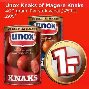 Aanbiedingen Unox knaks of magere knaks - Unox - Geldig van 09/10/2016 tot 15/10/2016 bij Vomar