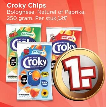 Aanbiedingen Croky chips bolognese, naturel of paprika - Croky - Geldig van 09/10/2016 tot 15/10/2016 bij Vomar