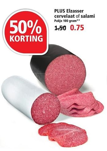 Aanbiedingen Plus elzasser cervelaat of salami - Huismerk - Plus - Geldig van 09/10/2016 tot 15/10/2016 bij Plus