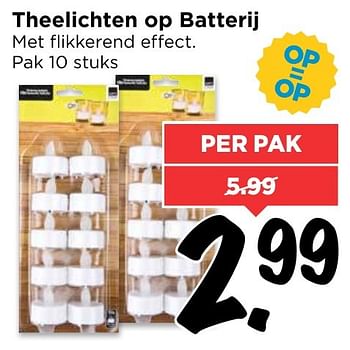 Aanbiedingen Theelichten op batterij met flikkerend effect - Huismerk Vomar - Geldig van 09/10/2016 tot 15/10/2016 bij Vomar