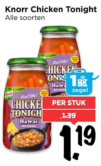 Aanbiedingen Knorr chicken tonight - Knorr - Geldig van 09/10/2016 tot 15/10/2016 bij Vomar