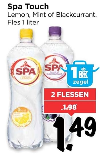 Aanbiedingen Spa touch lemon, mint of blackcurrant - Spa - Geldig van 09/10/2016 tot 15/10/2016 bij Vomar