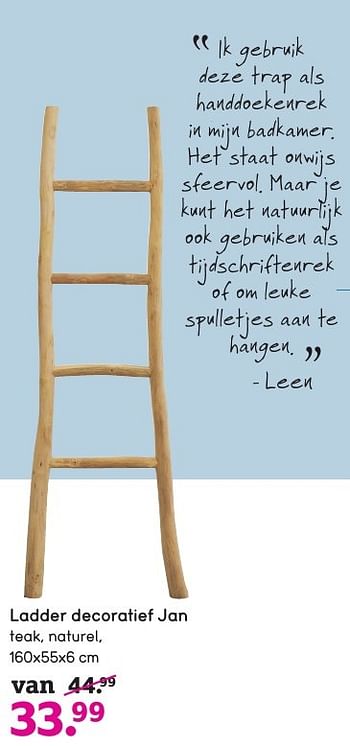 Aanbiedingen Ladder decoratief jan - Huismerk - Leen Bakker - Geldig van 03/10/2016 tot 16/10/2016 bij Leen Bakker