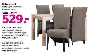 Aanbiedingen Setvoordeel 1 tafel jens + 4 stoelen pepijn - Huismerk - Leen Bakker - Geldig van 03/10/2016 tot 16/10/2016 bij Leen Bakker