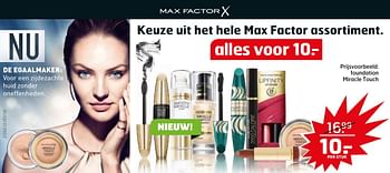 Aanbiedingen Foundation miracle touch - Max Factor - Geldig van 04/10/2016 tot 16/10/2016 bij Trekpleister