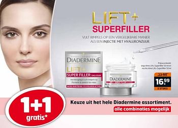 Aanbiedingen Dagcrème lift+ superfiller en nachtcrème lift+ superfiller - Diadermine - Geldig van 04/10/2016 tot 16/10/2016 bij Trekpleister