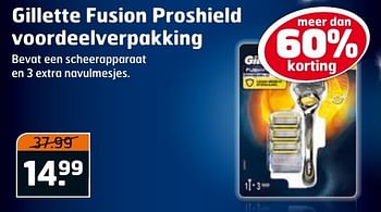 Aanbiedingen Gillette fusion proshield voordeelverpakking - Gillette - Geldig van 04/10/2016 tot 16/10/2016 bij Trekpleister