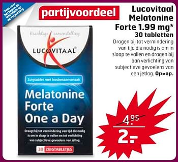 Aanbiedingen Lucovitaal melatonine forte 1.99 mg - Lucovitaal - Geldig van 04/10/2016 tot 16/10/2016 bij Trekpleister