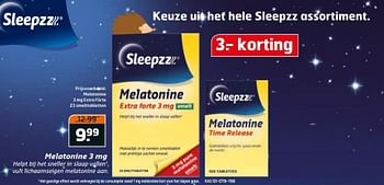 Aanbiedingen Melatonine extra forte 23 smelttabletten - Sleepzz - Geldig van 04/10/2016 tot 16/10/2016 bij Trekpleister