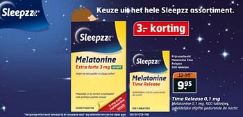 Aanbiedingen Melatonine time release 500 tabletjes - Sleepzz - Geldig van 04/10/2016 tot 16/10/2016 bij Trekpleister