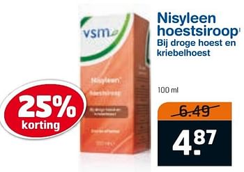Aanbiedingen Nisyleen hoestsiroop bij droge hoest en kriebelhoest - VSM - Geldig van 04/10/2016 tot 16/10/2016 bij Trekpleister