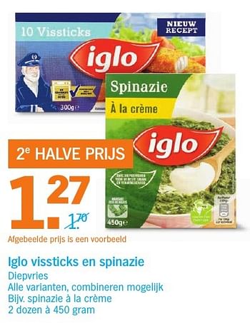 Aanbiedingen Spinazie à la crème - Iglo - Geldig van 10/10/2016 tot 16/10/2016 bij Albert Heijn