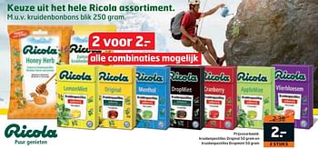 Aanbiedingen Kruidenpastilles original en kruidenpastilles dropmint - Ricola - Geldig van 04/10/2016 tot 16/10/2016 bij Trekpleister