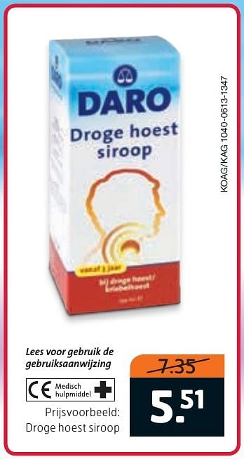 Aanbiedingen Droge hoest siroop - Daro - Geldig van 04/10/2016 tot 16/10/2016 bij Trekpleister