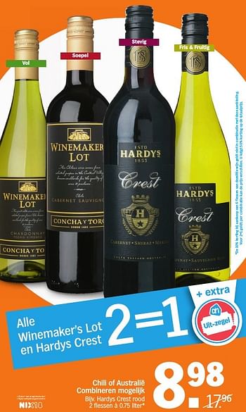 Aanbiedingen Hardys crest rood - Rode wijnen - Geldig van 10/10/2016 tot 16/10/2016 bij Albert Heijn