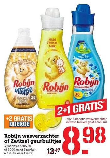Aanbiedingen Robijn wasverzachter of zwitsal geurbuiltjes - Robijn - Geldig van 10/10/2016 tot 16/10/2016 bij Coop