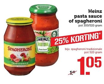 Aanbiedingen Heinz pasta sauce of spagheroni - Heinz - Geldig van 10/10/2016 tot 16/10/2016 bij Coop