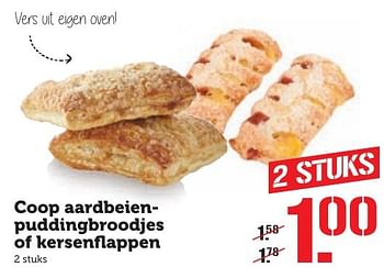 Aanbiedingen Coop aardbeienpuddingbroodjes of kersenflappen - Huismerk - Coop - Geldig van 10/10/2016 tot 16/10/2016 bij Coop