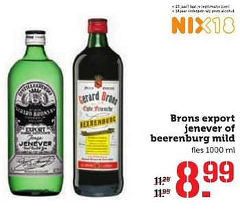 Aanbiedingen Brons export jenever of beerenburg mild - Huismerk - Coop - Geldig van 10/10/2016 tot 16/10/2016 bij Coop