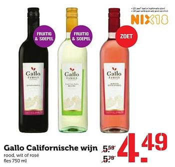 Aanbiedingen Gallo californische wijn - Rode wijnen - Geldig van 10/10/2016 tot 16/10/2016 bij Coop